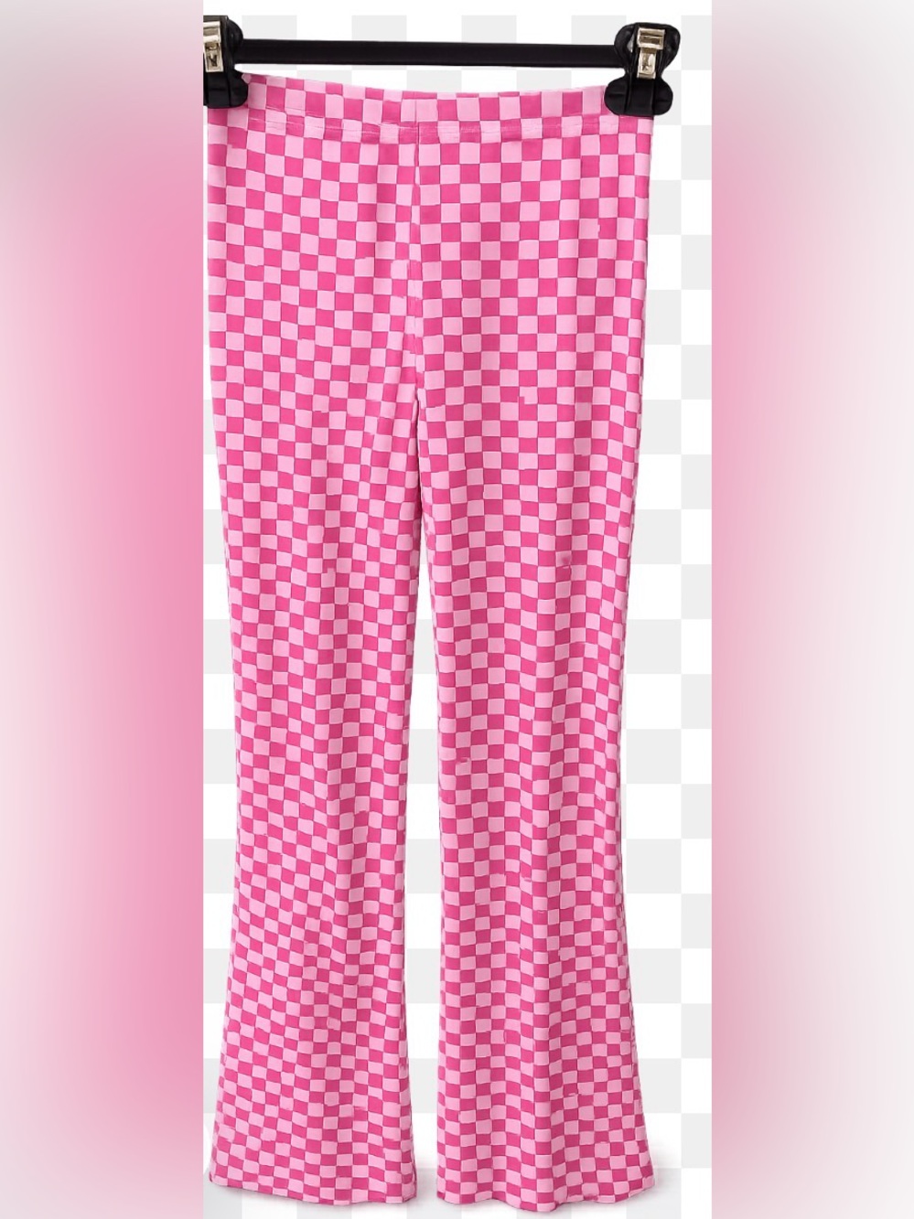 Pink Checkerboard Wide-Leg Pants
